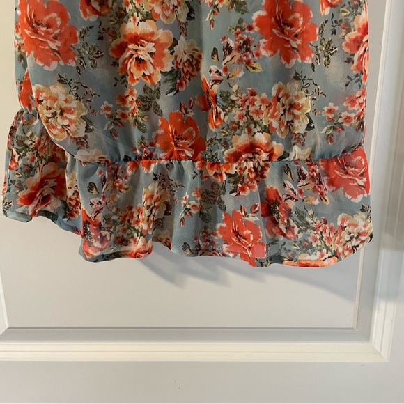 Junior Misses Forever XXI Aqua Coral Floral Sheer Top Size M - Picture 4 of 10